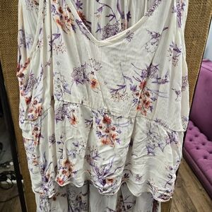 Elegant Floral Camisole Top - Cream and Purple